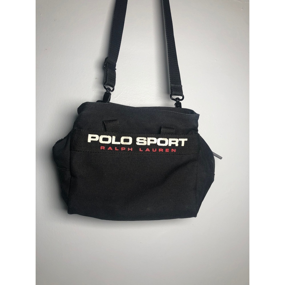 Vintage Polo Sport Shoulder Bag Women Black Ralph Lauren Crossbody Canvas 90s